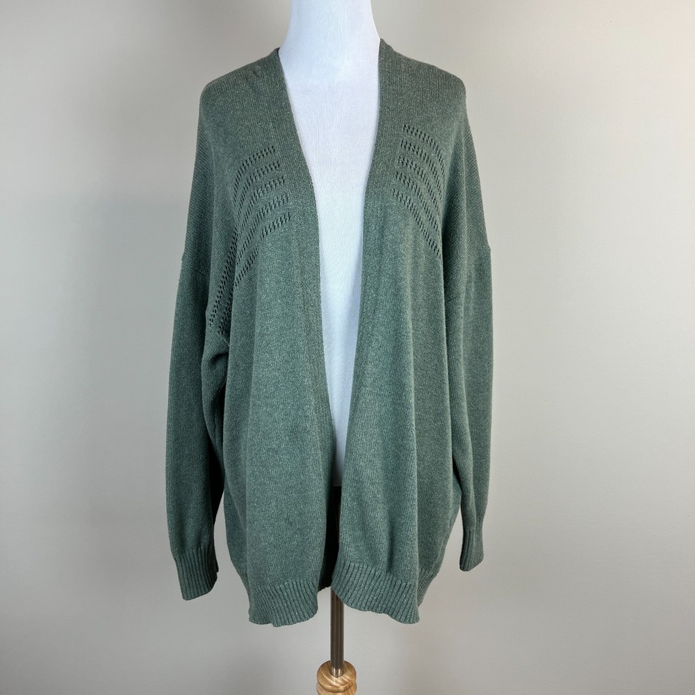 TenTree Cardigan Sweater Womens XL Green Organic Cotton Open Long Sleeve Knit